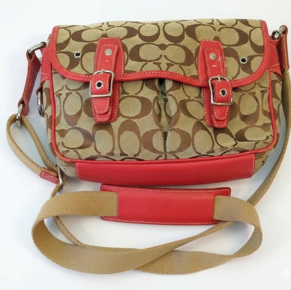 🔥Flash Sale🔥Coach Signature Canvas and Orange Leather Crossbody Bag